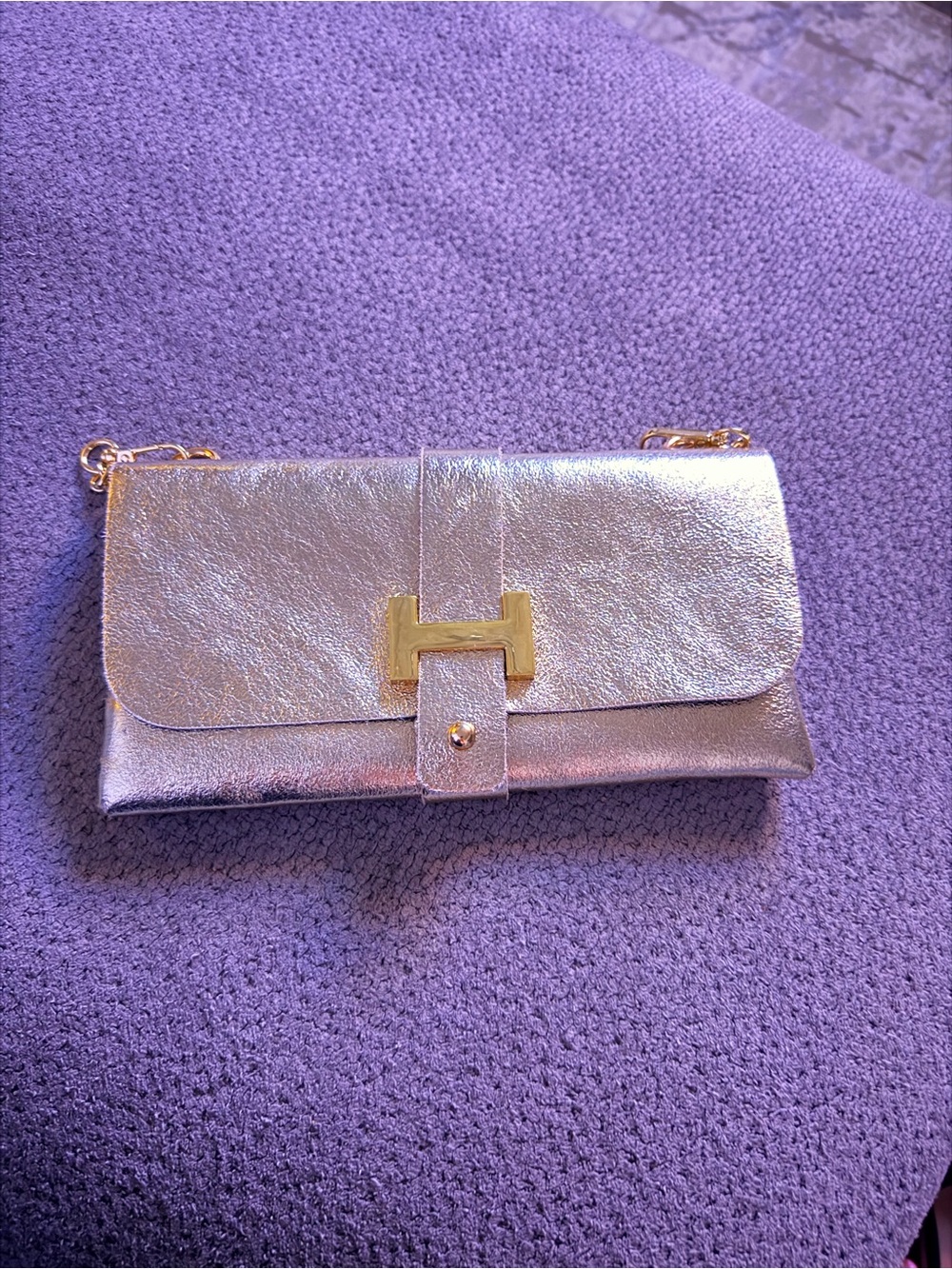 Gold Metallic Leather Crossbody Clutch - Women's Wallet